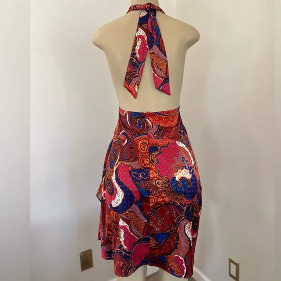 House of Harlow Satin Multicolor Halter Dress Like New 4 Revolve - Picture 2 of 3